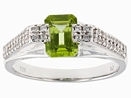 1.36ct Manchurian Peridot™ With 0.43ctw White Zircon Rhodium Over Sterling Silver Ring - Size 11