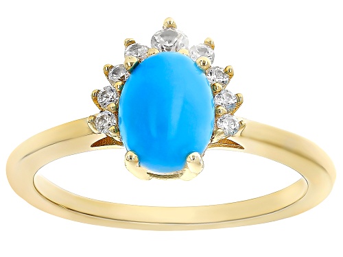 Sleeping Beauty Turquoise And 0.25ctw White Zircon 18k Yellow Gold Over Sterling Silver Ring - Size 9