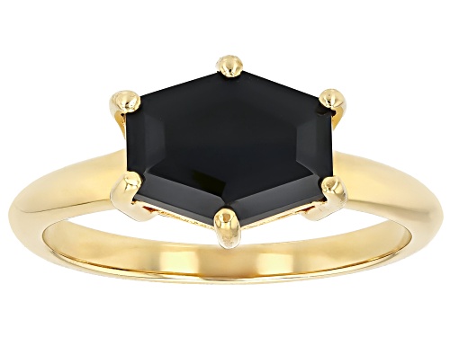 3.15ct Hexagon Black Spinel 18k Yellow Gold Over Sterling Silver Ring - Size 8