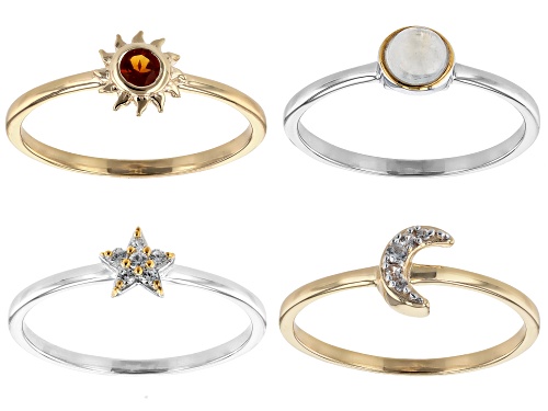 0.68ctw Multi-Stone 18k Yellow Gold Over Sterling Silver And Rhodium Over Sterling Silver Ring Set - Size 10