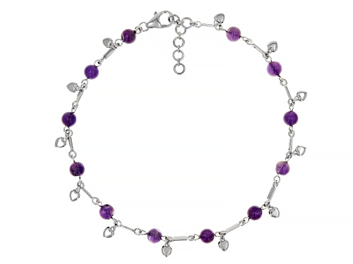 9.00ctw Round Amethyst Rhodium Over Sterling Silver Station Anklet - Size 9