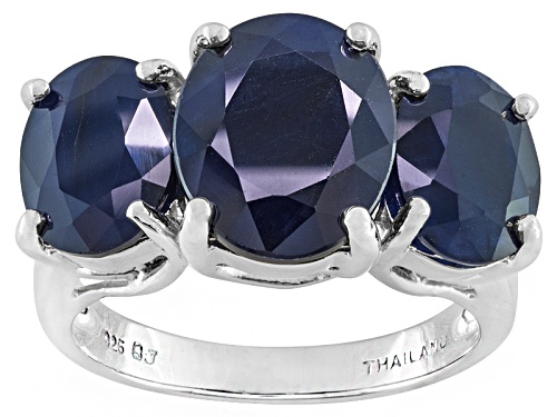 Photo of 5.25ctw Oval Blue Sapphire Rhodium Over Sterling Silver 3 Stone Ring - Size 9