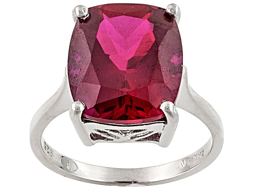 6.07ct Rectangular Cushion Lab Created Ruby Rhodium Over Sterling Silver Ring - Size 8