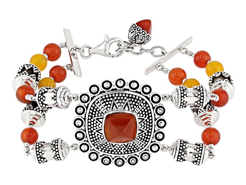 Global Destinations™ Red & Yellow Onyx with Tiger"s Eye Rhodium Over Silver Bead Bracelet - Size 7.25