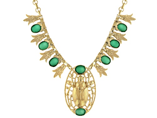 Global Destinations™ 9x7mm Oval Green Onyx Cabochon 18k Yellow Gold Over Brass Scarab Necklace - Size 18