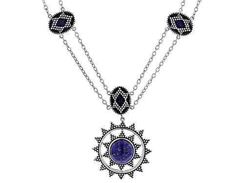 Global Destinations™ Mix Shape Lapis Lazuli Rhodium Over Sterling Silver Necklace - Size 18