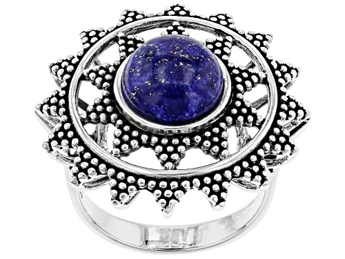 Global Destinations™ 9mm Lapis Lazuli Rhodium Over Sterling Silver Ring - Size 7