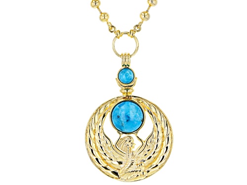 Photo of Global Destinations™ 7mm & 15mm Round Turquoise 18k Gold Over Brass Egyptian Ma'at Design Necklace - Size 20