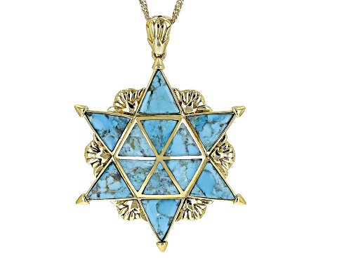 Photo of Global Destinations™ Blue Turquoise 18k Yellow Gold Over Brass Star of David Enhancer With Chain