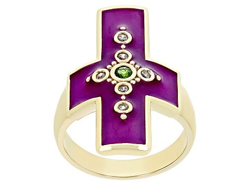 Photo of Global Destinations™ Purple Enamel, Chrome  & White Zircon With 18KYellow Gold Over Brass Ring - Size 8