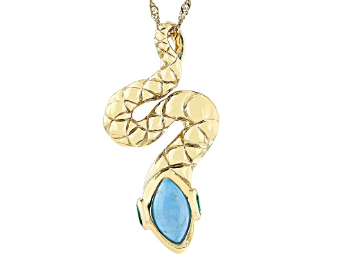 Global Destinations™ Turquoise & Chrome Diopside 18k Yellow Gold Over Silver Snake Pendant/Chain