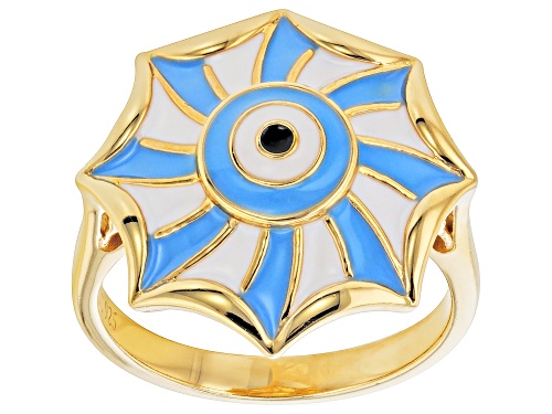 Global Destinations™ Blue & White Enamel 18k Yellow Gold Over Sterling Silver Evil Eye Ring - Size 11