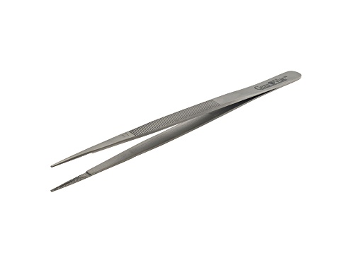 6 1/4 inch Large Tip Titanium Gemstone Tweezers With Silver Tone Finish