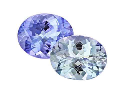 Set of 2 blue and green Zoisite 6.38ctw 11x8.5mm oval