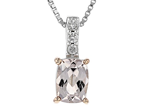 .68ct Rectangular Cushion Morganite And .08ctw Round White Zircon Sterling Silver Pendant With Chain
