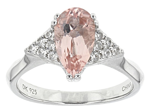1.25ctw Pear Shape Morganite And .23ctw Round White Zircon Sterling Silver Ring - Size 11