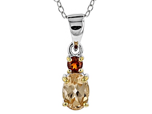 .93ct Oval Imperial Hessonite™ And .08ctw Round Madeira Citrine Silver 2-Stone Pendant With Chain
