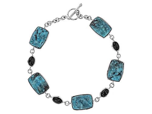 Photo of 13x9mm Rectangular Cushion Turquoise And 1.50ctw Oval Black Spinel Sterling Silver Bracelet - Size 7.25