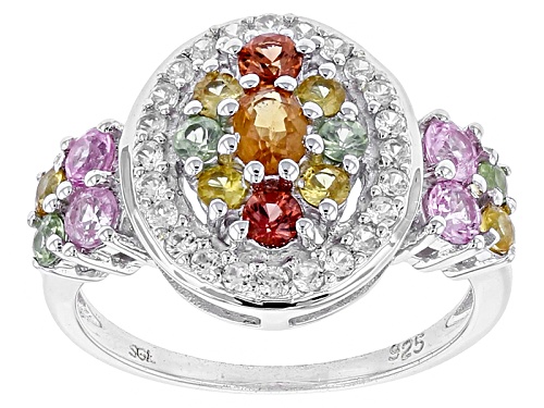 .91ctw Oval And Round Orange, Purple, Green And Yellow Sapphire With .24ctw White Zircon Silver Ring - Size 11