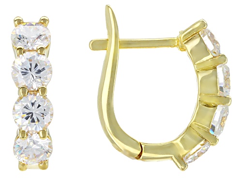2.80ctw Round Strontium Titanate 18K Yellow Gold Over Sterling Silver Hoop Earrings