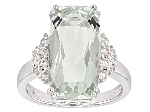 Photo of 5.75ct Rectangular Cushion Prasiolite with .53ctw White Zircon Rhodium Over Sterling Silver Ring - Size 8