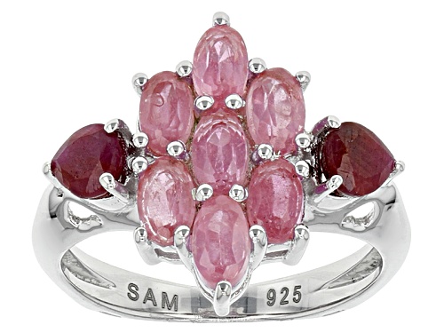 2.38ctw Oval Mahaleo® Pink Sapphire With .52ctw Heart Shape Mahaleo® Ruby Sterling Silver Ring - Size 5