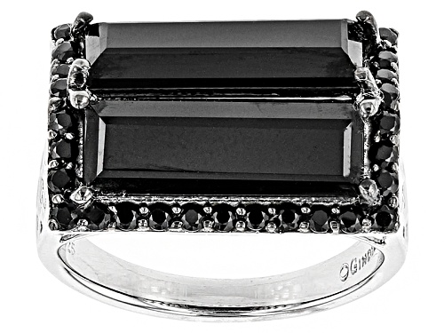 7.60ctw Baguette And Round Black Spinel Sterling Silver Ring - Size 6