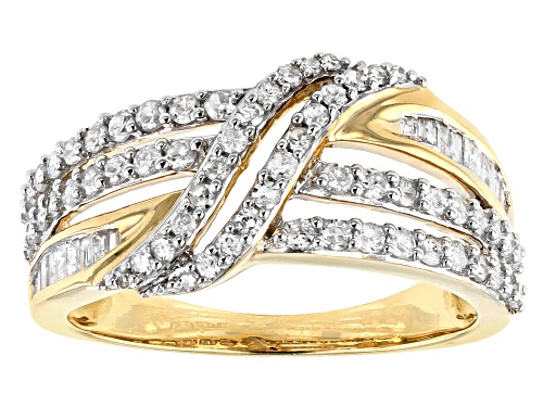 0.75ctw Round And Baguette White Diamond 10k Yellow Gold Ring - Size 6