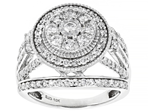 1.50ctw Round And Baguette White Diamond 10K White Gold Cocktail Ring - Size 6