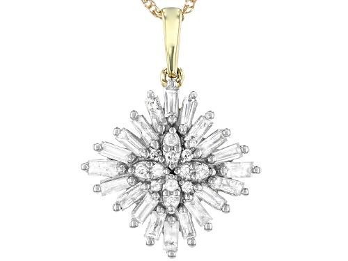 0.50ctw Baguette And Round White Diamond 10K Yellow Gold Pendant With 18