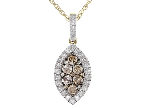 0.76ctw Round Champagne And White Diamond 10K Yellow Gold Pendant With 18