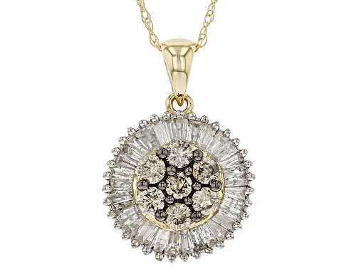 1.40ctw Round & Baguette Champagne & White Diamond 10K Yellow Gold Pendant With 18