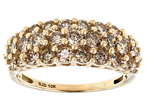 Photo of 1.55ctw Round Champagne Diamond 10K Yellow Gold Ring - Size 6