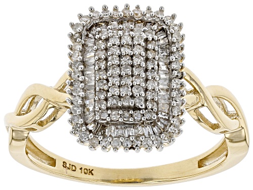 0.45ctw Round & Baguette White Diamond 10K Yellow Gold Ring - Size 9