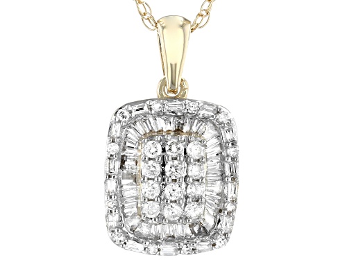 0.40ctw Baguette & Round White Diamond 10K Yellow Gold Cluster Pendant With 18 Inch Rope Chain