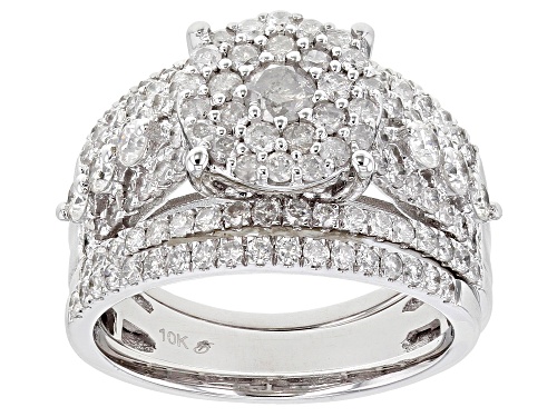 Photo of 2.00ctw Round White Diamond 10K White Gold Cluster Ring With Set of 2 Bands - Size 10