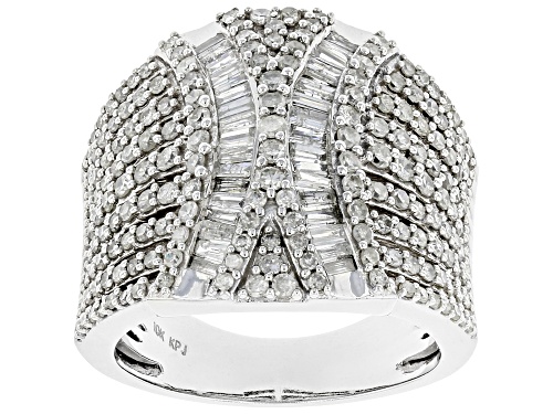 1.75ctw Round & Baguette White Diamond 10K White Gold Cocktail Ring - Size 7