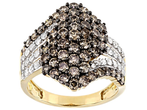 Photo of 2.33ctw Round Champagne & White Diamond 10K Yellow Gold Cluster Ring - Size 7