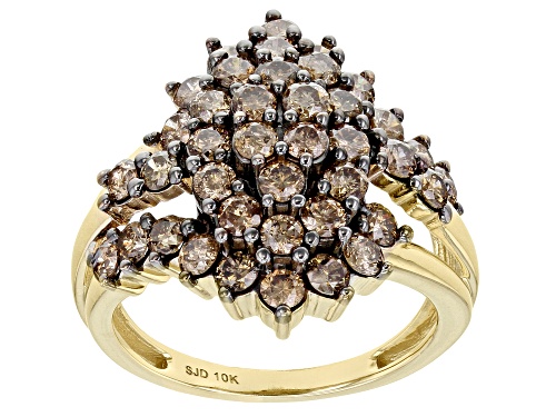 2.10ctw Round Champagne Diamond 10K Yellow Gold Cluster Ring - Size 9