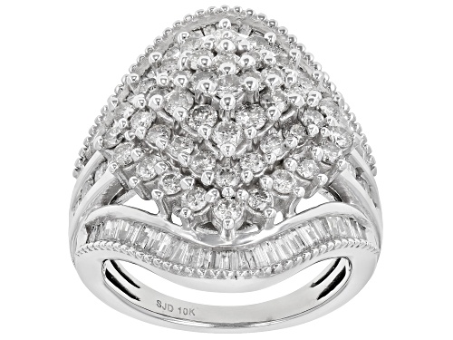 Photo of 2.00ctw Round And Baguette White Diamond 10K White Gold Cluster Ring - Size 7