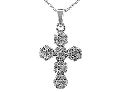 Photo of 0.50ctw Round White Diamond 10K White Gold Cross Pendant With 18 Inch Rope Chain