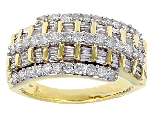 Photo of 1.00ctw Round And Baguette White Diamond 10k Yellow Gold Wide Band Ring - Size 7
