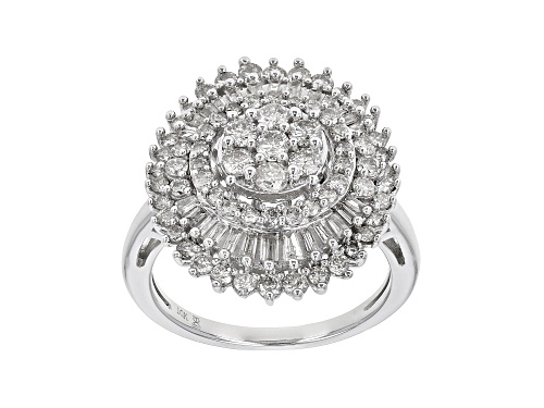 Photo of 1.50ctw Round And Baguette White Diamond 10k White Gold Cluster Ring - Size 9