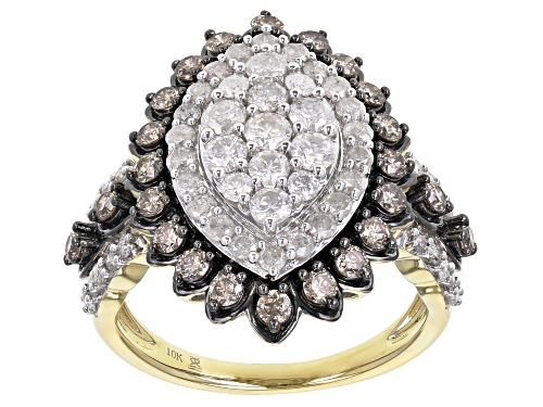 Photo of 2.00ctw Round White And Champagne Diamond 10k Yellow Gold Cluster Ring - Size 8