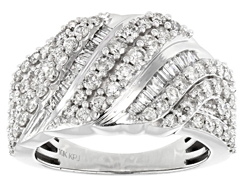 Photo of 1.50ctw Round And Baguette White Diamond 10k White Gold Crossover Ring - Size 7