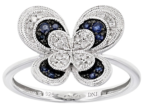 0.14ctw Blue Sapphire With 0.10ctw White Diamond Rhodium Over Sterling Silver Butterfly Ring - Size 6