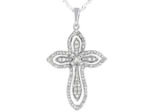 Photo of 0.40ctw Round White Diamond Rhodium Over Sterling Silver Cross Pendant With 18 Inch Singapore Chain