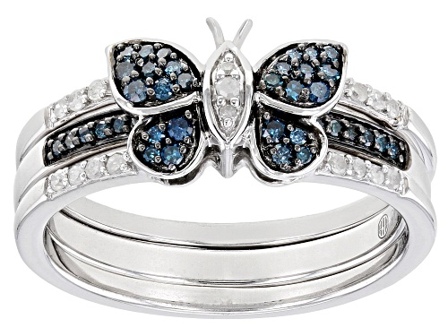 Photo of 0.25ctw Round Blue Velvet Diamonds™ And White Diamond Rhodium Over Sterling Silver Butterfly Ring - Size 6