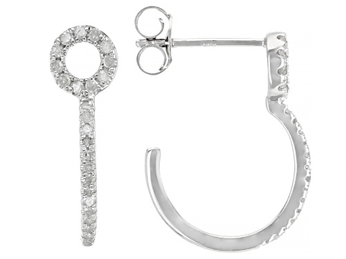 Photo of 0.15ctw Round White Diamond Rhodium Over Sterling Silver Geometric Inspired J-Hoop Earrings