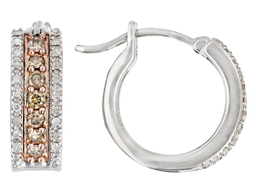 Photo of 0.45ctw Round Champagne And White Diamond Rhodium Over Sterling Silver Hoop Earrings